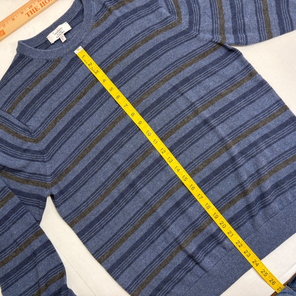 Turnbury Sweater Mens Large Blue Striped Merino Wool Blend Crewneck Pullover - Picture 7 of 7